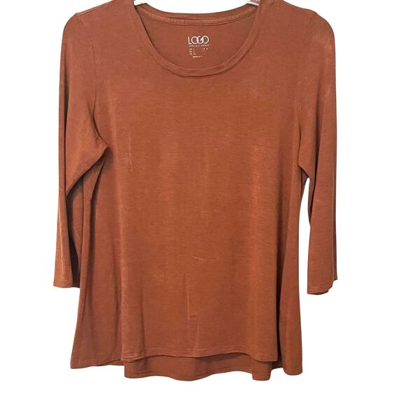 LOGO BY LORI GOLDSTEIN LONG SLV CREW NECK PULL-OVER TOP, WOMENS, L, DARK ORANGE - Picture 1 of 10